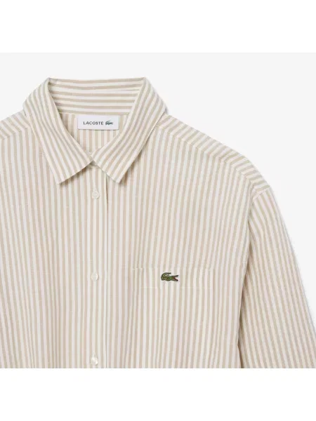 Lacoste Sukienka Koszulowa Oversize Z Mieszanki Lnu beżowa