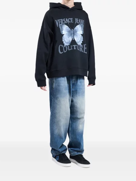 Суичър с качулка Versace Jeans Couture с принт черно