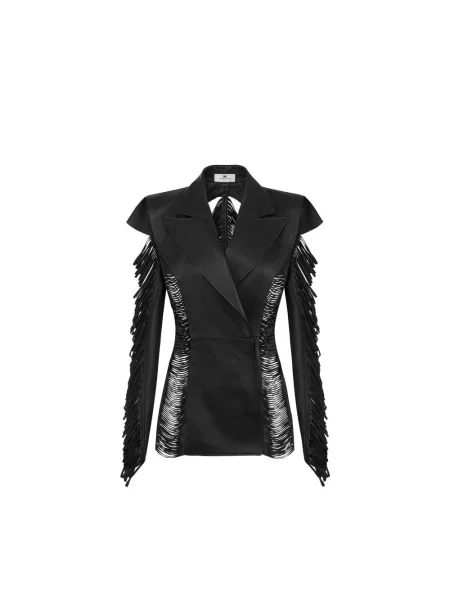 Kurtka skórzana Elisabetta Franchi czarna