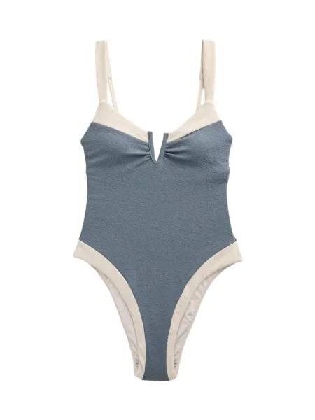 Next Costum de baie întreg deschis / albastru fumuriu bej