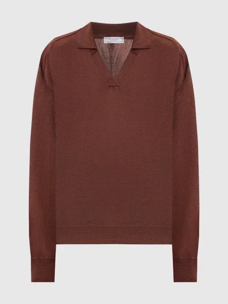 Пуловер з вовни з коміром-поло Peserico коричневий