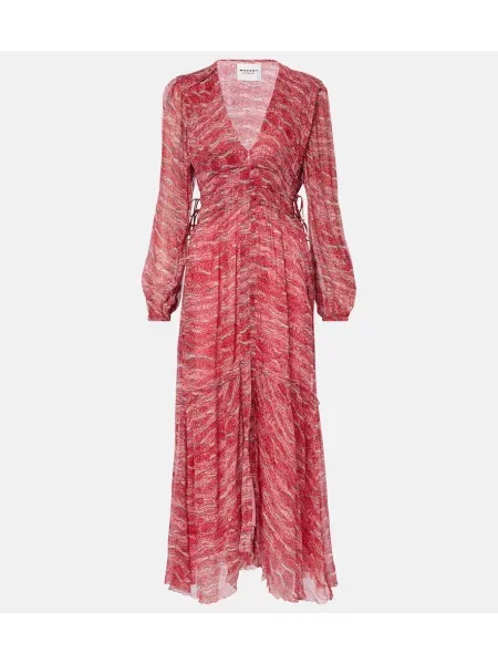 Maksi sukienka maxi Marant Etoile szyfonowa garniturowa czerwona