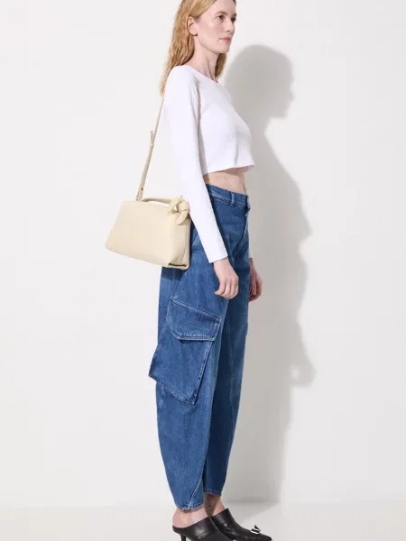 Μπλούζα με μακριά μανίκια JW Anderson Cropped Anchor Embroidery Longsleeve Top άσπρο λευκό