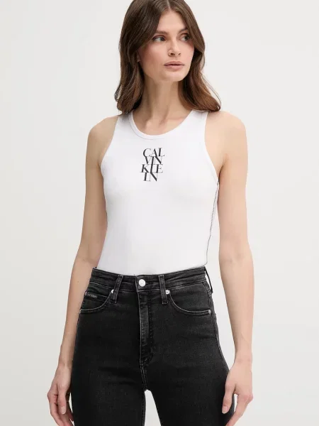 Džínový top Calvin Klein Jeans bílý