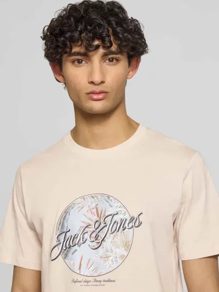 T-shirt z okrągłym dekoltem model HONOLULU' Jack & Jones beżowa