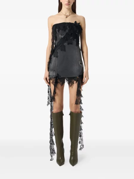 Rochie din denim Blumarine din dantelă de costum gri