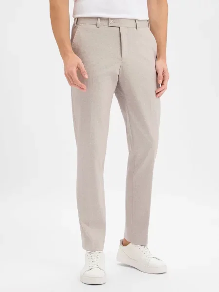 Finshley & Harding spodnie garniturowe Mężczyźni Modern Fit Sztuczne włókno marmurkowy 24 beżowy