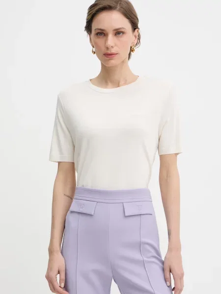Patrizia Pepe t-shirt z lyocellem beżowa