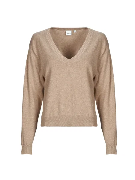 Pulover Pepe Jeans cu decolteu în V bej
