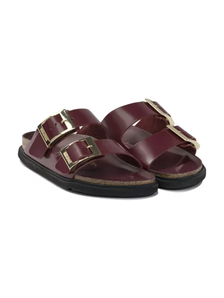 Klapki Birkenstock skórzane na sprzączkę czerwone