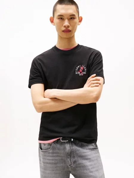 Tommy Jeans Tricou roșu / negru alb