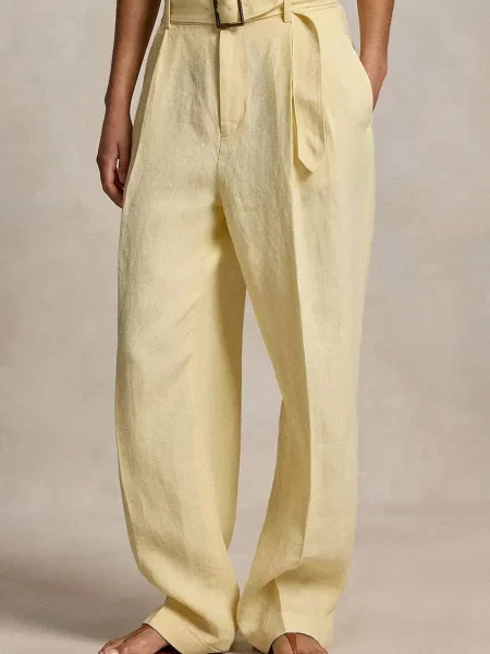 Polo Ralph Lauren pantaloni wide leg pentru femei din in galben