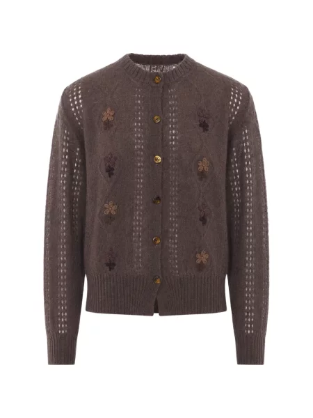 Cardigan Magliano cu model floral tricotate cu aplicații maro