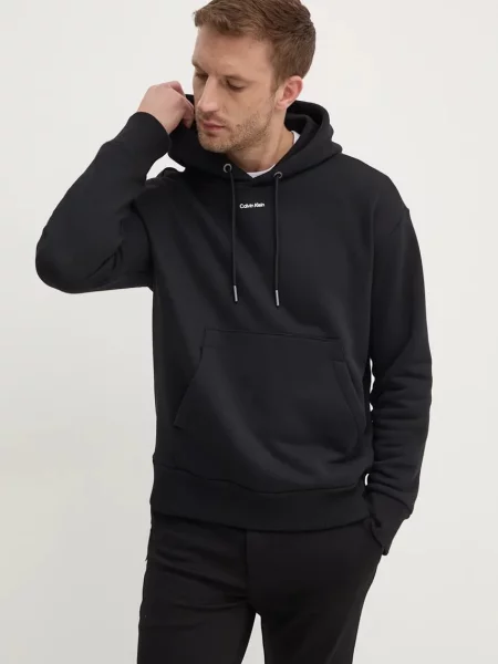 Dukserica Calvin Klein za muškarce s kapuljačom s aplikacijom crna