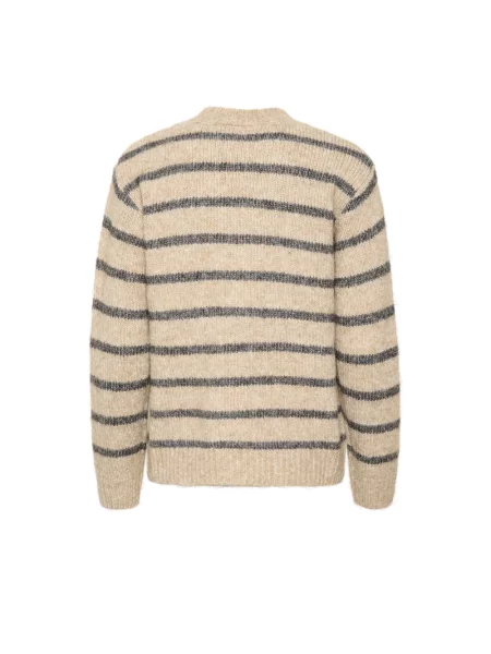 Sweter Kaffe wełniany w paski beżowy