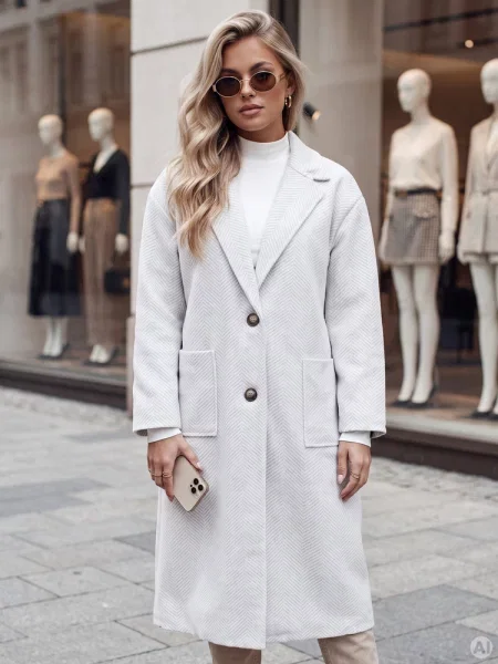 Płaszcz oversize AVELINNI długi w jodełkę Dstreet beżowy