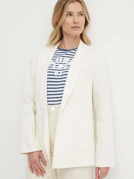 Pepe Jeans marynarka lniana MIRKA niezapinana gładka beżowy