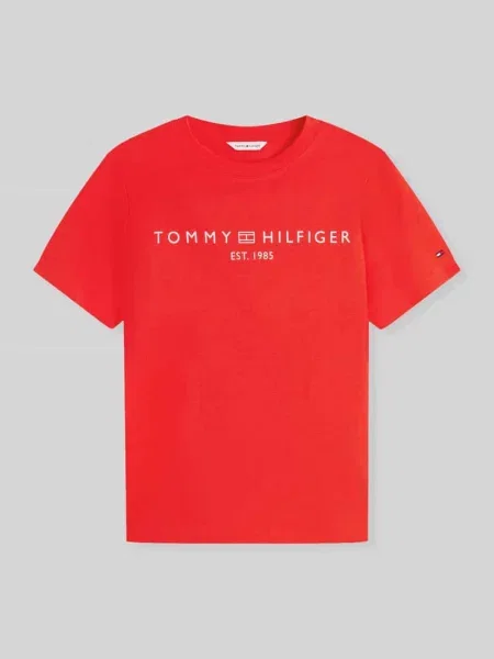 Krój regular fit t-shirt z czystej bawełny z nadruk z logo Tommy Hilfiger czerwona