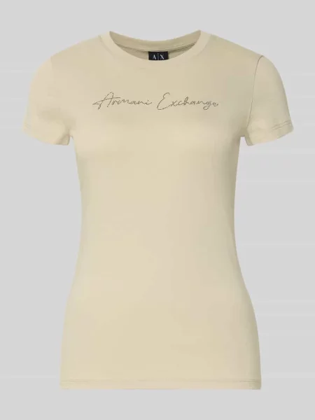 T-shirt z logo i okrągłym dekoltem Armani Exchange zielona
