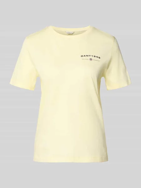 T-shirt z nadrukiem z logo i okrągłym dekoltem Gant żółta