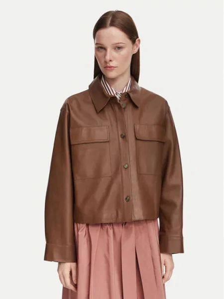 Kožená bunda Weekend Max Mara hnědá