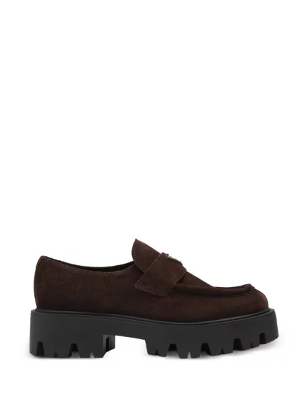 Pantofi loafer Prada din piele de căprioară maro