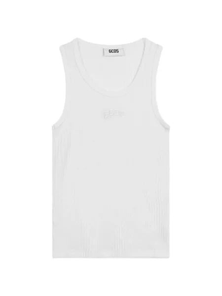 Top Gcds cu broderie tricotate alb