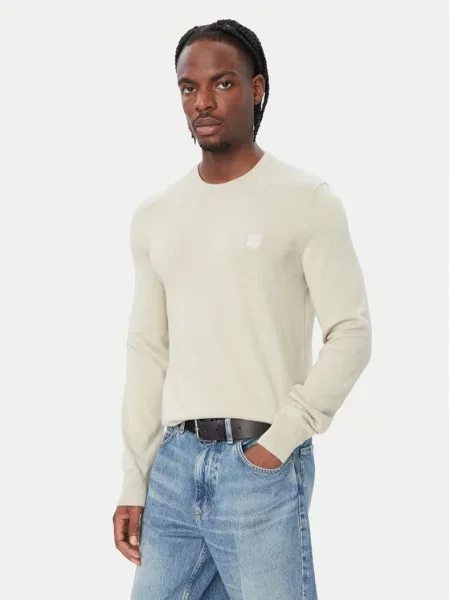 BOSS Orange sweter z domieszką wełny beżowy lekki brązowy