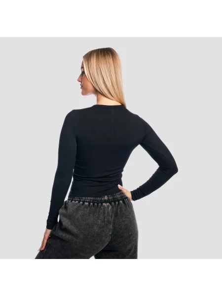 Koszulka fitness z długim rękawem slim Aura czarna