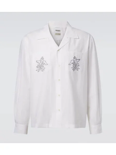 Svilena srajca Bode z vezenjem bela