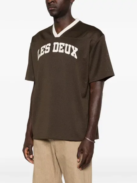 Tricou Les Deux cu decolteu în V cu perforații maro