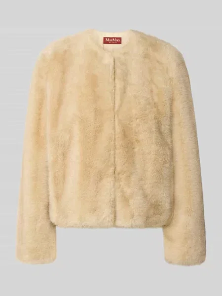 Kroj regular fit kurtka ze sztucznego futra z okrągłym dekoltem model PALCHI' Max Mara Studio beżowa