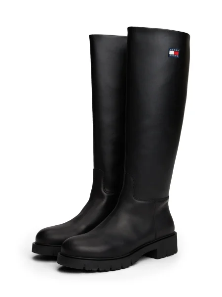 Tommy Jeans cizme TJW STRETCHY LONG SHAFT cu plat negru