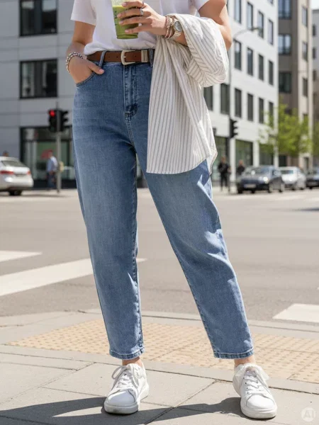 Spodnie jeansowe baggy z paskiem Dstreet