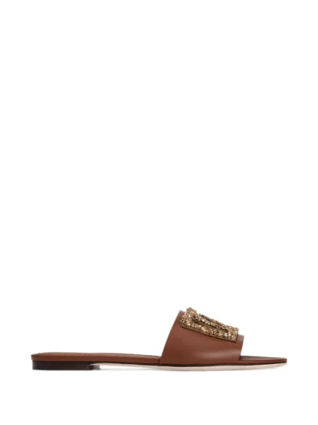 Papuci Dolce & Gabbana cu broderie fără toc maro