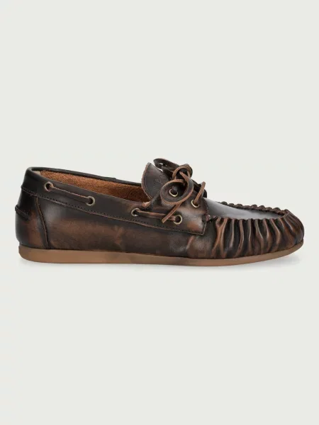 Posa mokasini usnjeni Boat Loafer Wrinkle rjava