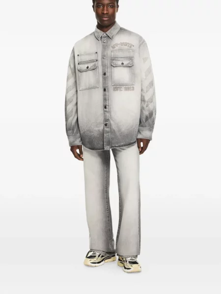 Blugi Off-white cu broderie alb