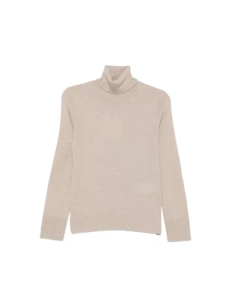 Lniany sweter z golfem Max Mara beżowy