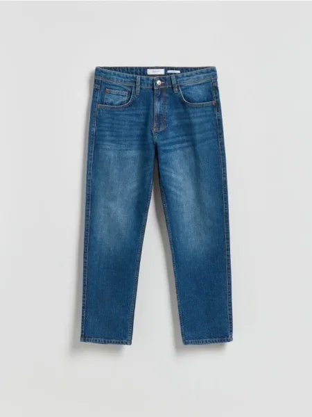 Reserved Jeansy straight z efektem sprania niebieski