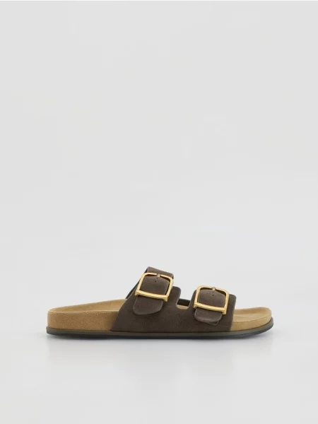 Замшевые шлепанцы Reserved зеленые