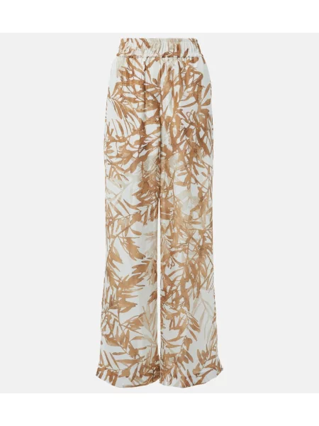 Svilen hlače z visokim pasom Brunello Cucinelli z visokim pasom s potiskom