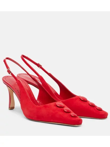 Pantofi cu toc Manolo Blahnik din piele de căprioară slingback roșu
