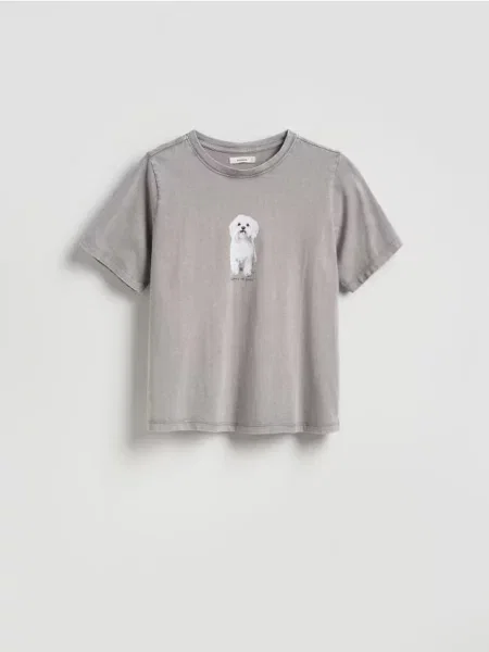 Reserved Tricou cu imprimeu gri-închis gri