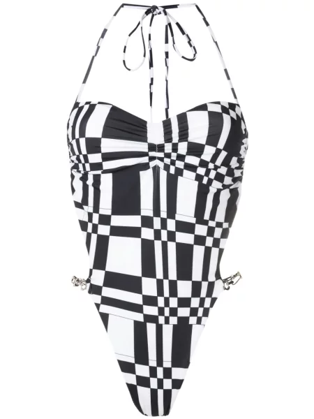 Costum de baie Amir Slama cu imagine cu imprimeu geometric negru