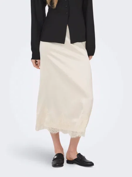 Спідниця міді Only BELLA SATIN LACE SKIRT молочний поліестер/еластан