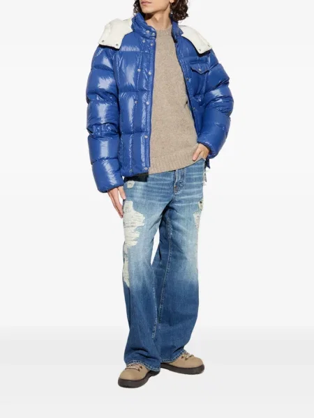 Geacă cu puf Moncler cu glugă albastru