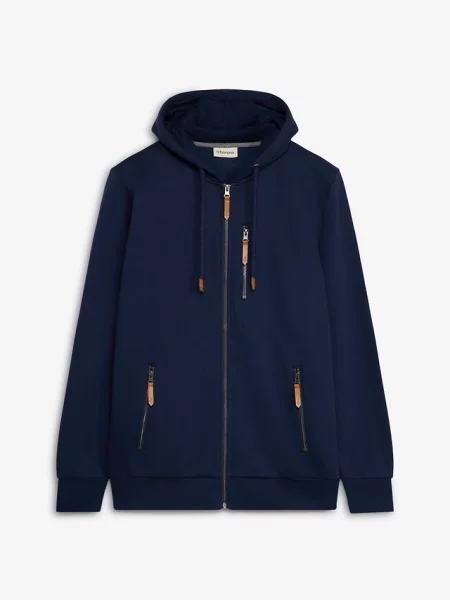 Bluza rozpinana z grubej dzianiny z detalami imitującymi skórę. niebieska