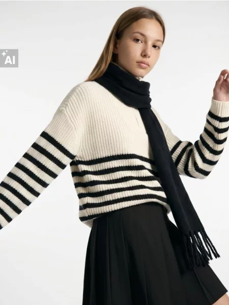 Sinsay Žebrovaný pruhovaný svetr half-zip s bavlnou vícebarevná