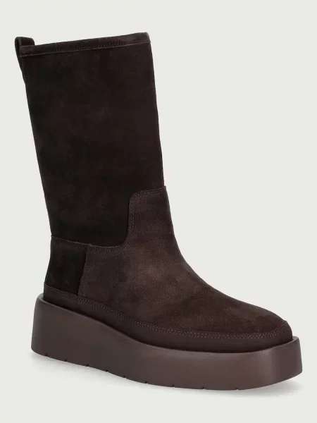 Calvin Klein botine pentru femei din piele întoarsă FLATFORM MID BOOT SUEDE WL maro