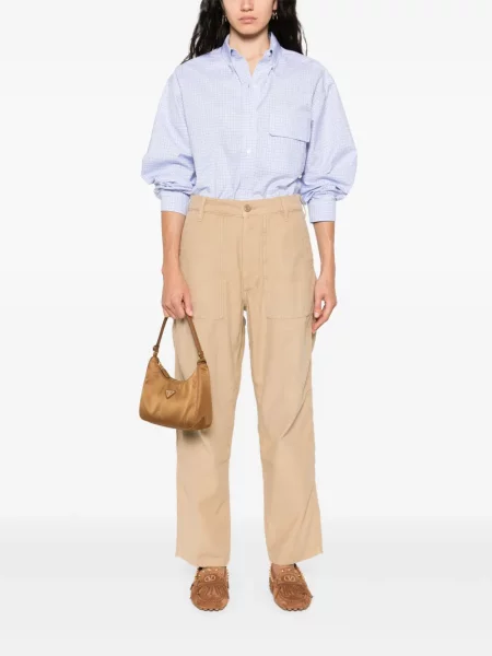 Haftowane satynowe spodnie Polo Ralph Lauren do kolan czarne